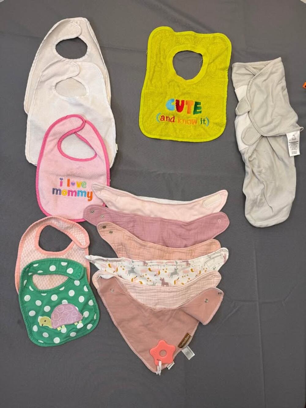 Baby Bib & Swaddle Lot | Girl/Unisex Bibs & Velcro Swaddle #398